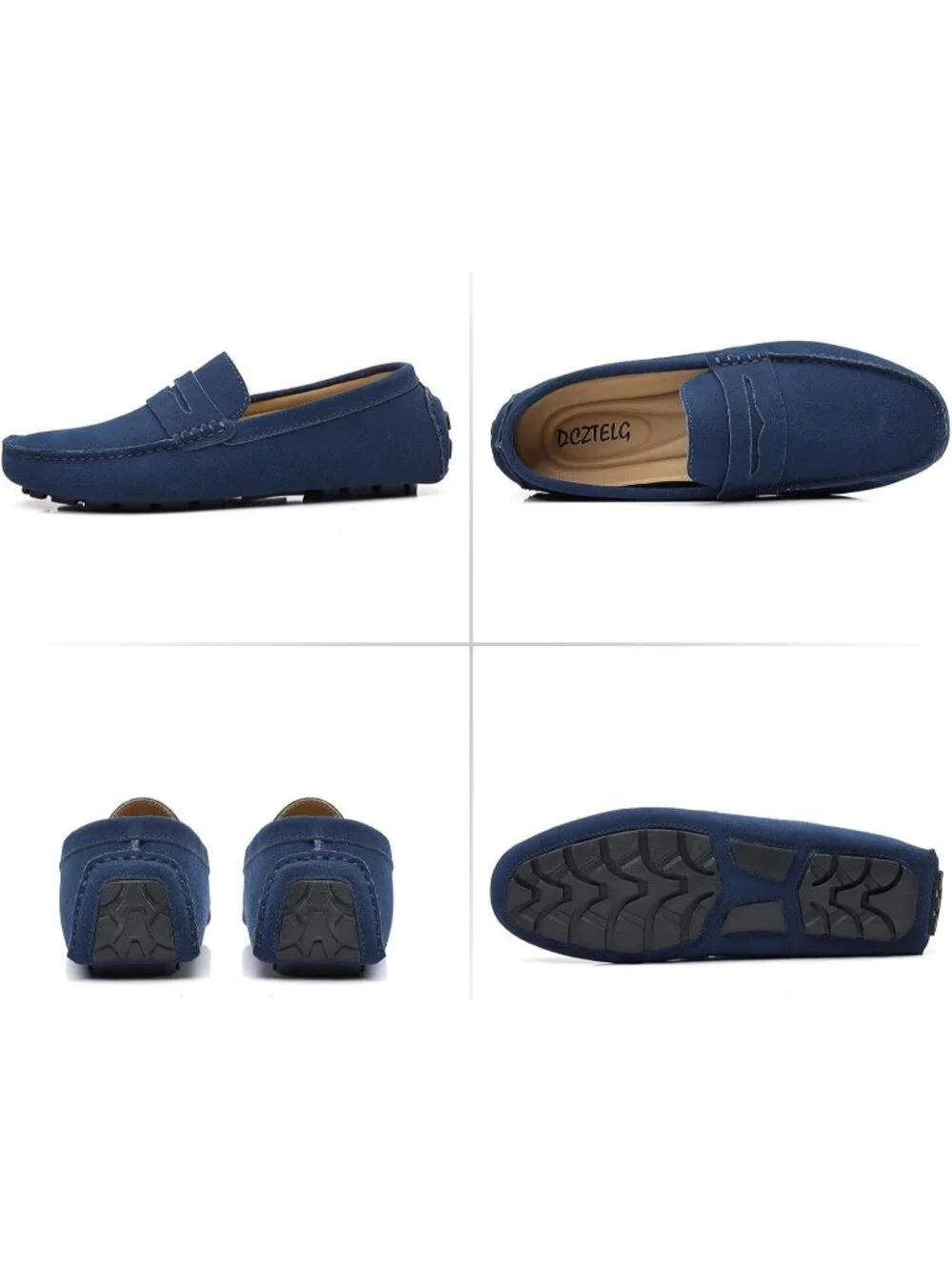 DCZTELG Men's Blue Rubber Suede Penny Loafer Slip On Llightweight Casual Shoes